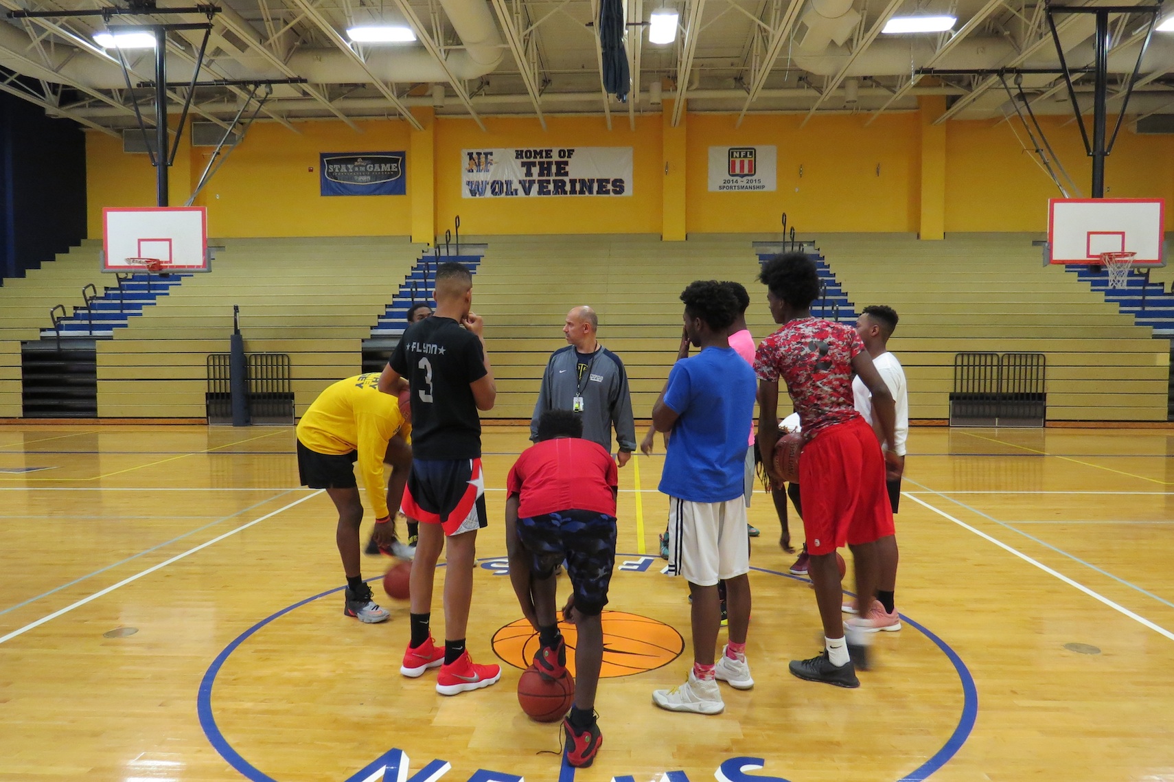 Coach Sal Constantino addresses his team prior to Tuesday's practice. Constantino is now in his eighth year as head coach of the Niagara Falls program. (Photo by David Yarger)